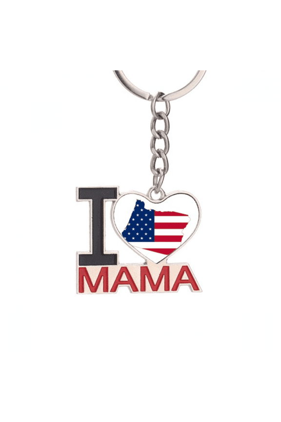 Oregon USA Map Stars Stripes Flag Keychain Metal Keyring Holder Love MAMA Mother