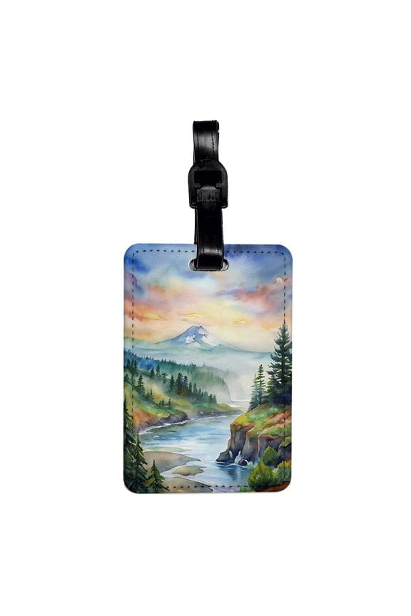 Oregon Watercolor State Beautiful Scene Faux Leather Travel Luggage Tag