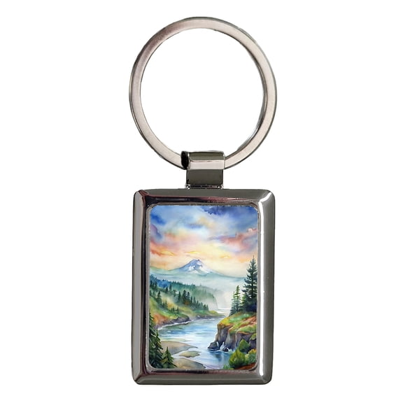 Oregon Watercolor State Beautiful Scene Metal Rectangle Keychain