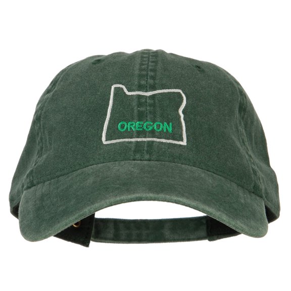 Oregon with Map Outline Embroidered Washed Cotton Twill Cap - Dk Green OSFM