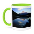 thumbnail image 1 of 3dRose, Oregons Lake Trillum Reflecting Mt Hood, 11oz Two-Tone Green Mug, 1 of 7