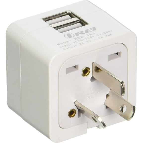 Orei Australia/China 2 USB (3.4A/17W) Travel Charger for all iPhone, iPad, Samsung Galaxy, Android, HTC One, Motorola, LG (W2U-I)