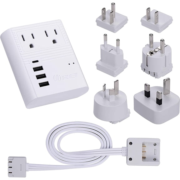 Orei World Travel Plug Adapter M8 Max 3 USB + Pd 18W USB-C Input - 2 USA Outlets