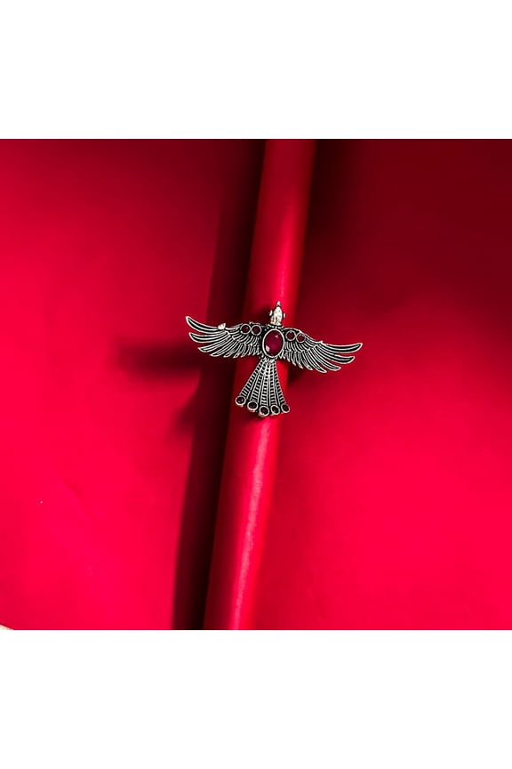 Eagle Body Ring with Ruby, 18k Silver-Plated