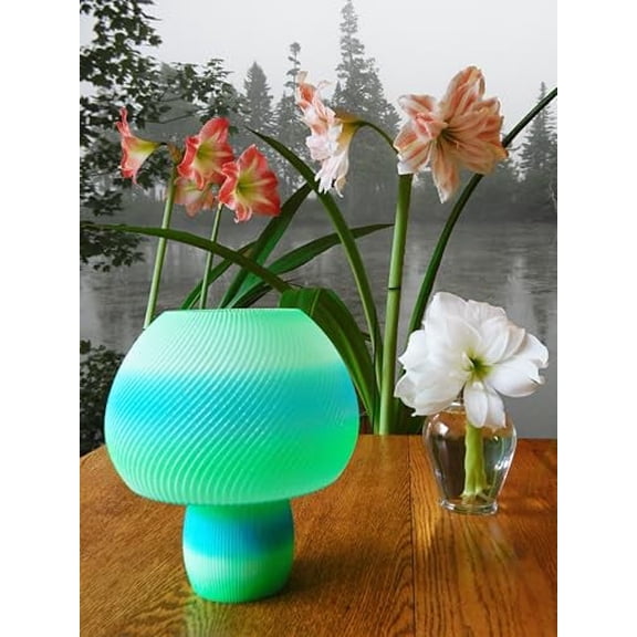 Orel Innovation-Mushroom Lamp Modern Wave Pattern Table Lamp, Textured Shade, Ambient Lighting for Home Decor, Individually Crafted & Unique (Green)