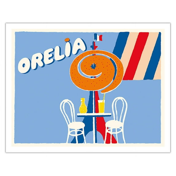 Orelia (Orangina) Beverage - Eifel Tower Paris - Vintage Advertising Poster by Bernard Villemot c.1983 - Fine Art Matte Paper Print (Unframed) 11x14in