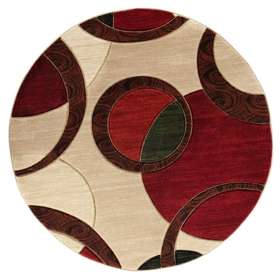 Orelsi Collection Polypropylene Cream And Red 5'2" X 5'2" Area Rugs OR5355