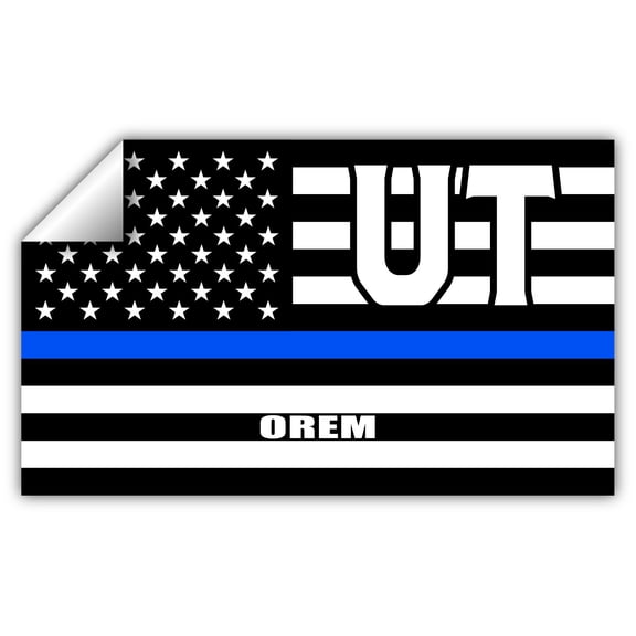 Orem UT Utah Utah County Thin Blue Line Stealthy USA Flag - Honoring Law Enforcement Officers Flags - Blue Lives Matter Euro Decal Bumper Sticker 3M Vinyl 3" x 5"