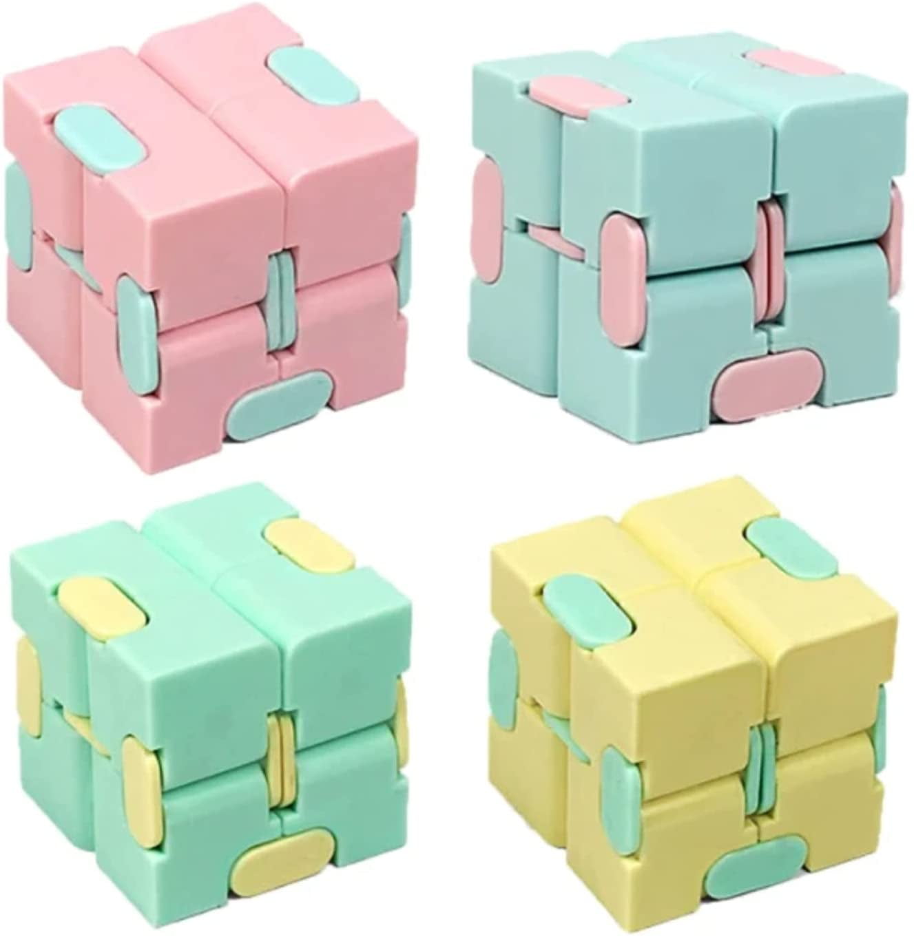 Oren Fidget Cube Pack, Infinity Cubes for Sensory Play, Handheld Puzzle Game for Children, Teens - Promotes Fun, Stress Relief & Focus, Blue, Green, Pink, And Yellow - Set of 4