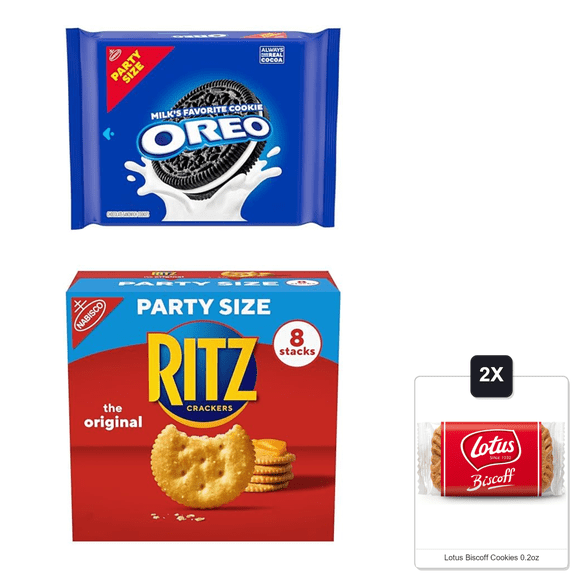 Oreo Chocolate Sandwich Cookies And Ritz Original Crackers Snack Bundle, Party Size, 2 Packs & 2x Lotus Biscoff Cookies 0.2oz
