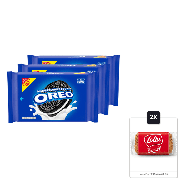 Oreo Chocolate Sandwich Cookies, Family Size, 3 Packs & 2x Lotus Biscoff Cookies 0.2oz