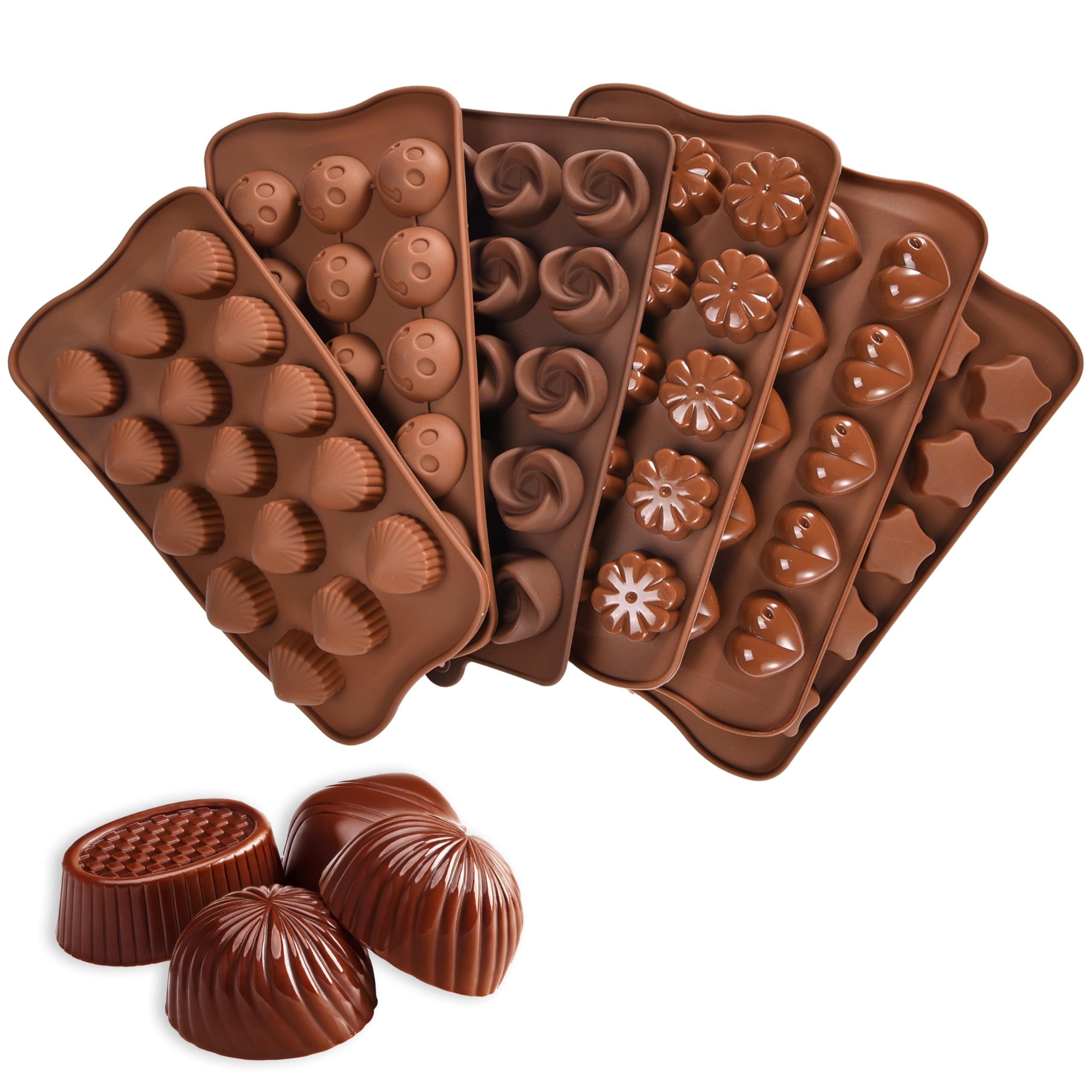 Kitchtic 6-Piece Silicone Non-stick Chocolate and Candy Molds Set