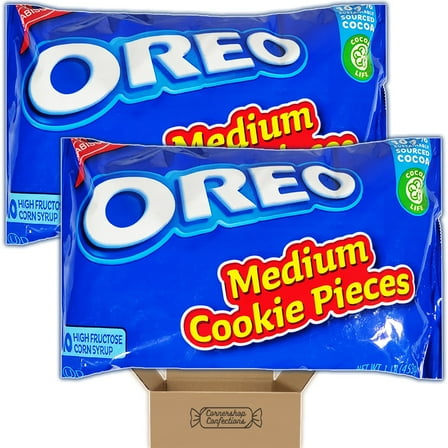 Oreo Cookie Pieces Bulk Pack - Medium Cookie Pieces - 2 Individually Sealed 16 Ounce Bags - 100% Sustainably Sourced Cocoa and No High Fructose Corn Syrup in Cornershop Confections Pack