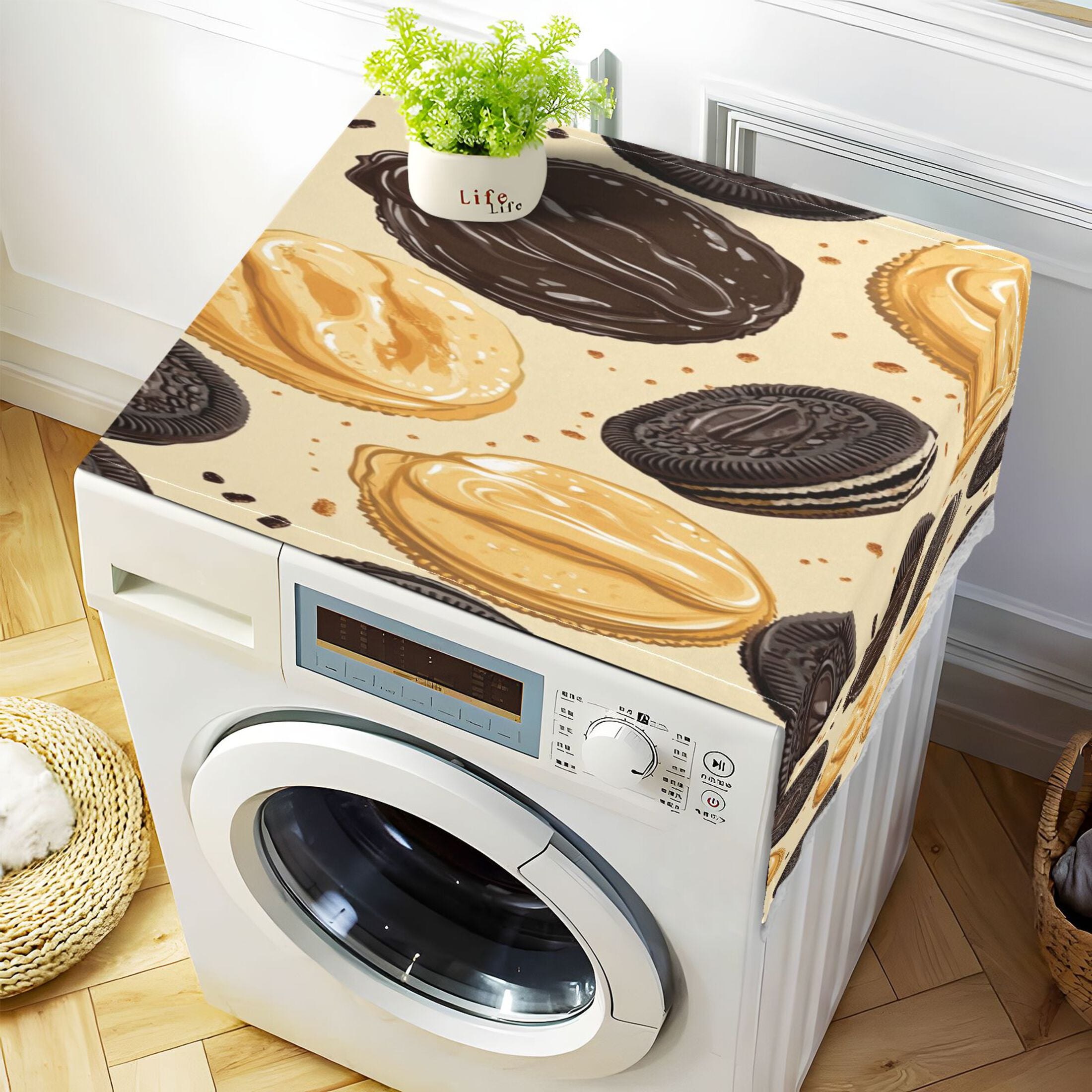 Oreo CookiesWasher and Dryer Covers Dust-Proof and Oil Resistant Fridge Cover with 4 Storage Pockets Washing Machine Top Cover for Laundry Kitchen Home 51.2 x 22 In