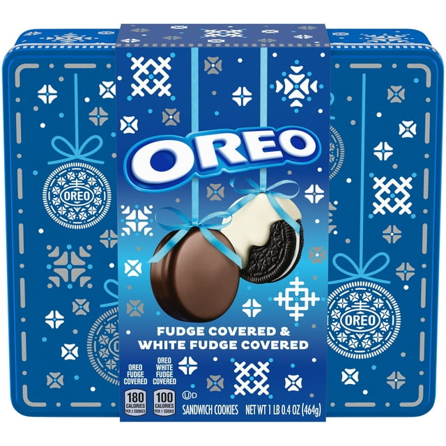 Oreo Fudge Covered & White Fudge Covered Sandwich Holiday Cookies, 1.03 Lb Holiday Tin (24 Cookies)