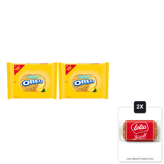 Oreo Lemon Creme Sandwich Cookies, Party Size, 24.95 Oz (Pack Of 2) & 2x Lotus Biscoff Cookies 0.2oz