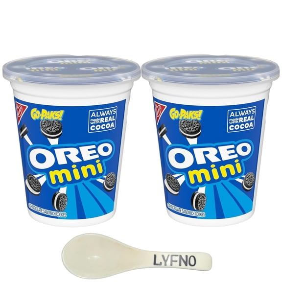 Oreo Mini Chocolate Sandwich KEF16 Cookies/Biscuit Go-Paks, 2-3.5 Oz Cups -Oreo Mini Cups - Oreo Mini Cookies 2 Pack - Oreo Mini Snack Packs (Lyfno Trademark Spoon Included)