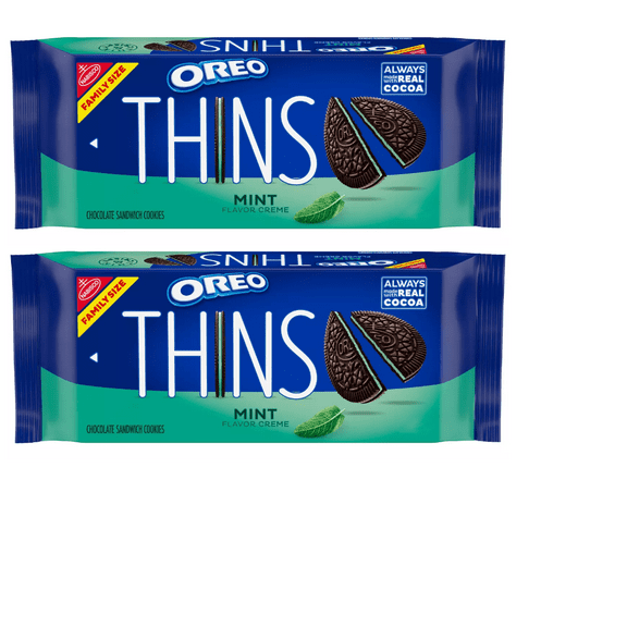 Oreo Thins Mint Creme Chocolate Sandwich Cookies Family Size 11.7oz Pack of 2