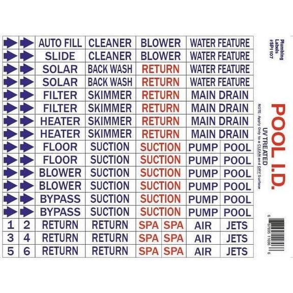 Oreq Pool I.D. Plumbing Labels SP1107