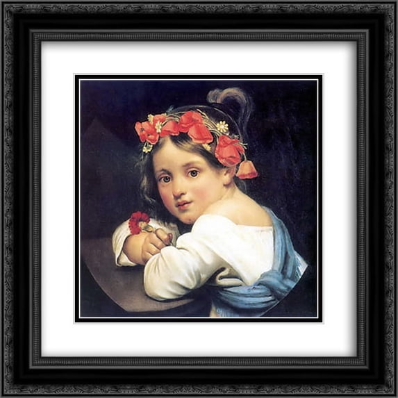 Orest Kiprensky 2x Matted 20x20 Black Ornate Framed Art Print 'Girl wearing the poppy wreath'