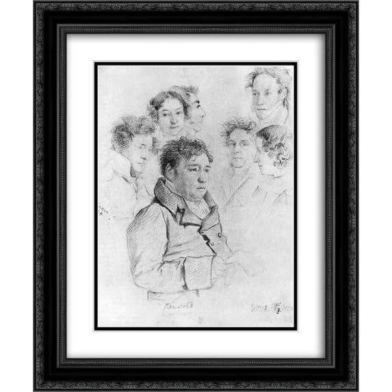 Orest Kiprensky 2x Matted 20x24 Black Ornate Framed Art Print 'Ivan Krylov among artists'