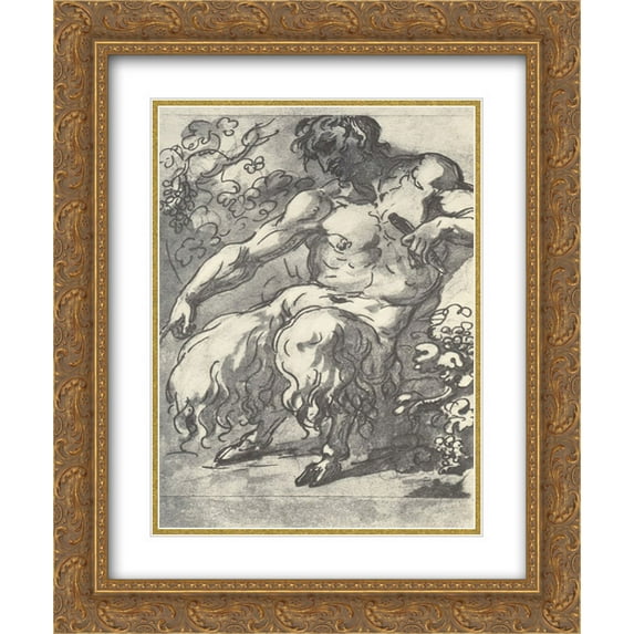 Orest Kiprensky 2x Matted 20x24 Gold Ornate Framed Art Print 'Faun with a pipe'
