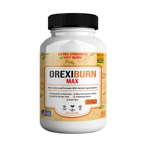 Orexiburn Max Extra Strength Weight Management Supplement, 60 Capsules, with Raspberry Ketones, Green Tea & L-Carnitine