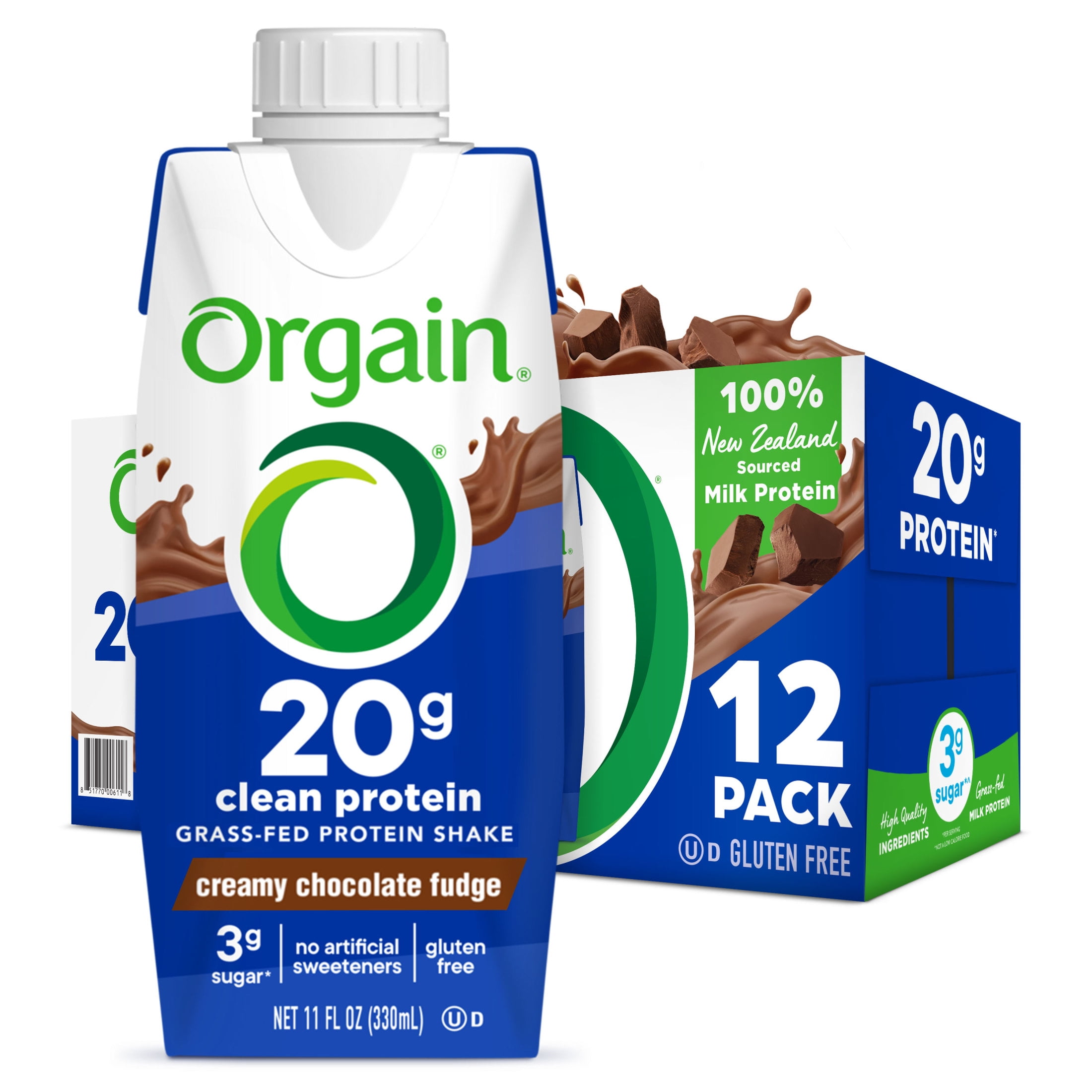 Orgain 20g Grass Fed Clean Protein Grass-Fed Shake- Creamy Chocolate Fudge 11oz, 12ct