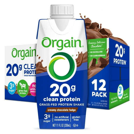 Orgain 20g Grass Fed Clean Protein Grass-Fed Shake- Creamy Chocolate Fudge 11oz, 12ct