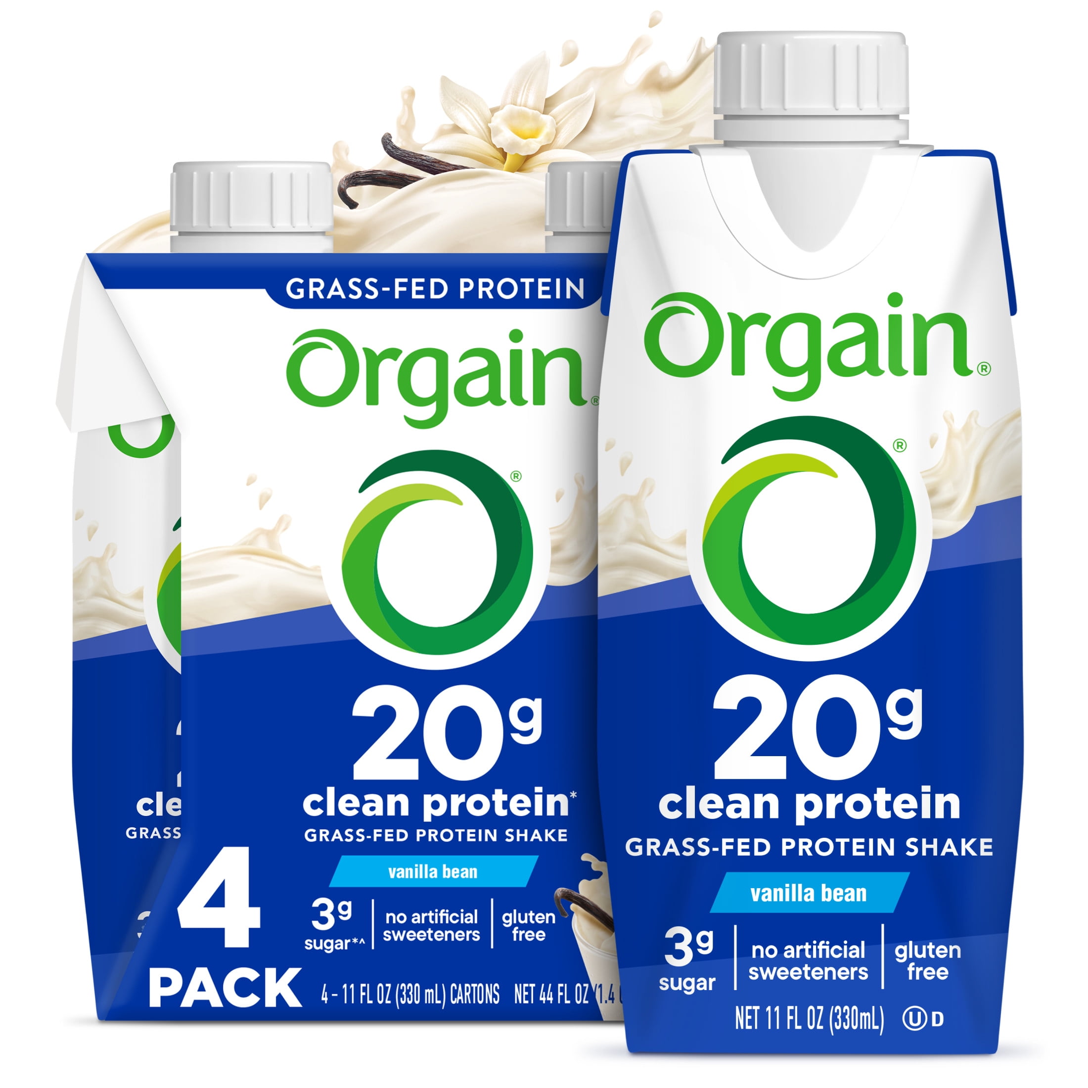 Orgain 20g Grass Fed Clean Protein Grass-Fed Shake- Vanilla Bean 11oz, 4ct