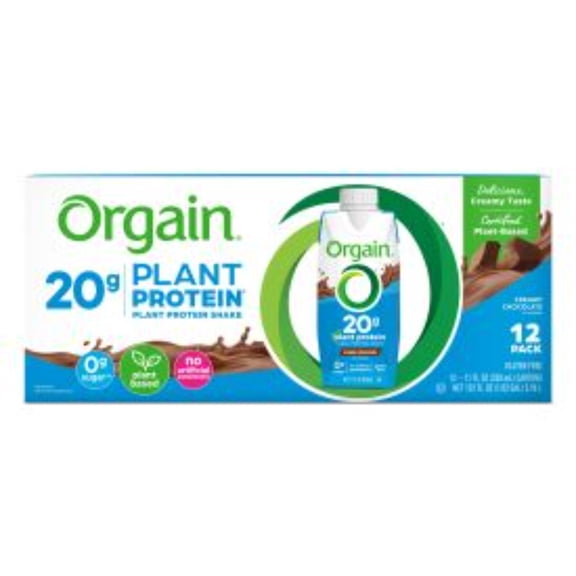 Orgain 20g Vegan Protein Shake, Plant Based, No Added Sugar- Creamy Chocolate 11oz, 12ct