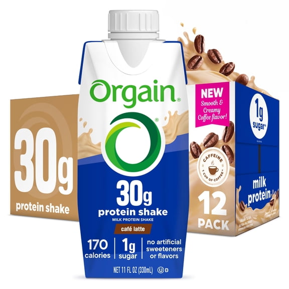 Orgain 30g Protein Shake, Dairy Based, Caf Latte 11oz, 12ct