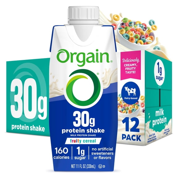Orgain 30g Protein Shake, Dairy Based, Fruity Cereal 11oz, 12ct