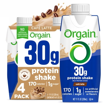 Orgain 30g Protein Shake, Dairy Based, Café Latte 11oz, 4ct