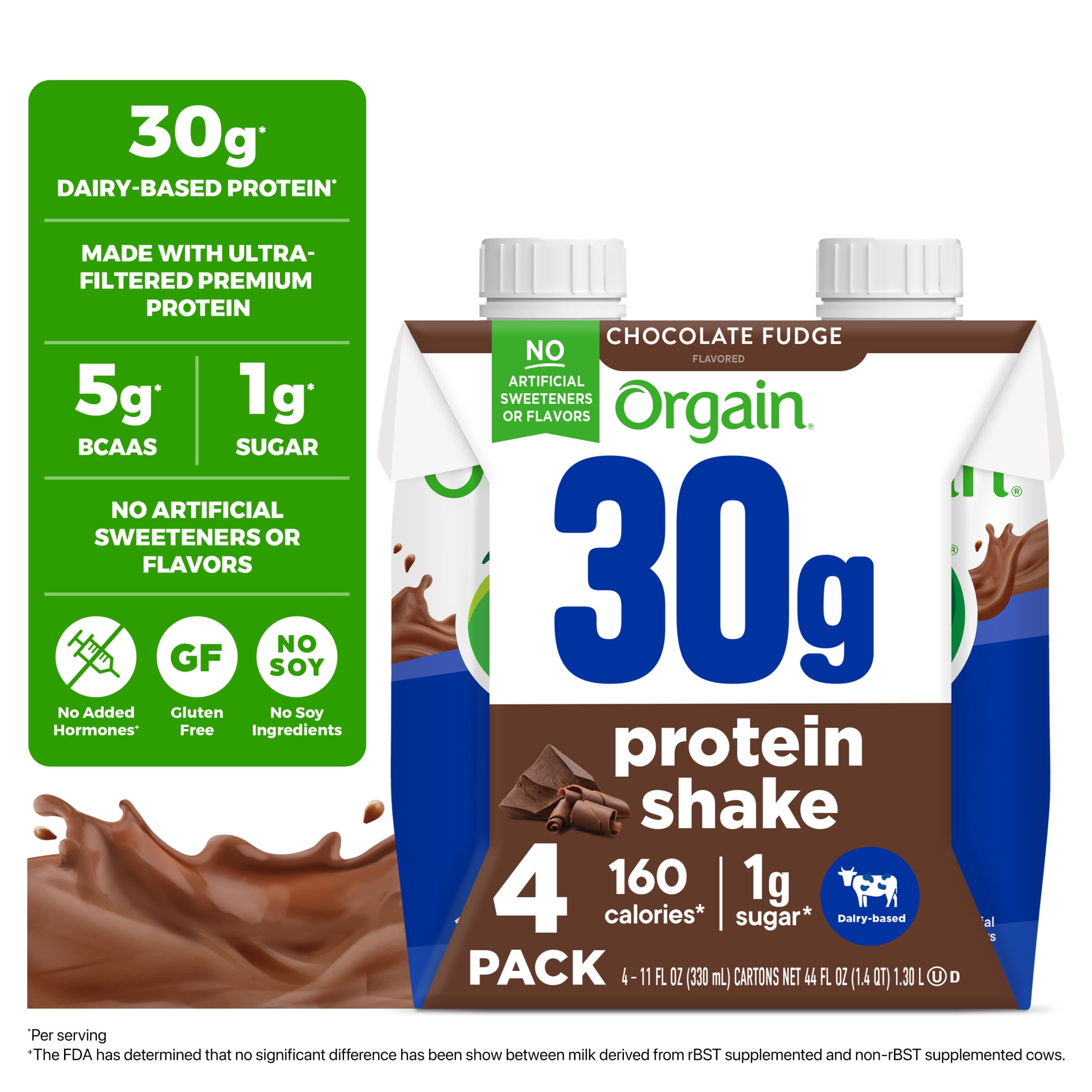Orgain 30g Protein Shake, Dairy Based, Chocolate Fudge 11oz, 4ct