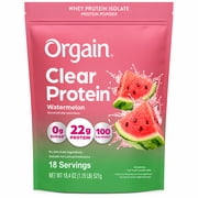 Orgain Clear Whey Isolate Protein Powder, Watermelon, 18.4oz., 18 servings