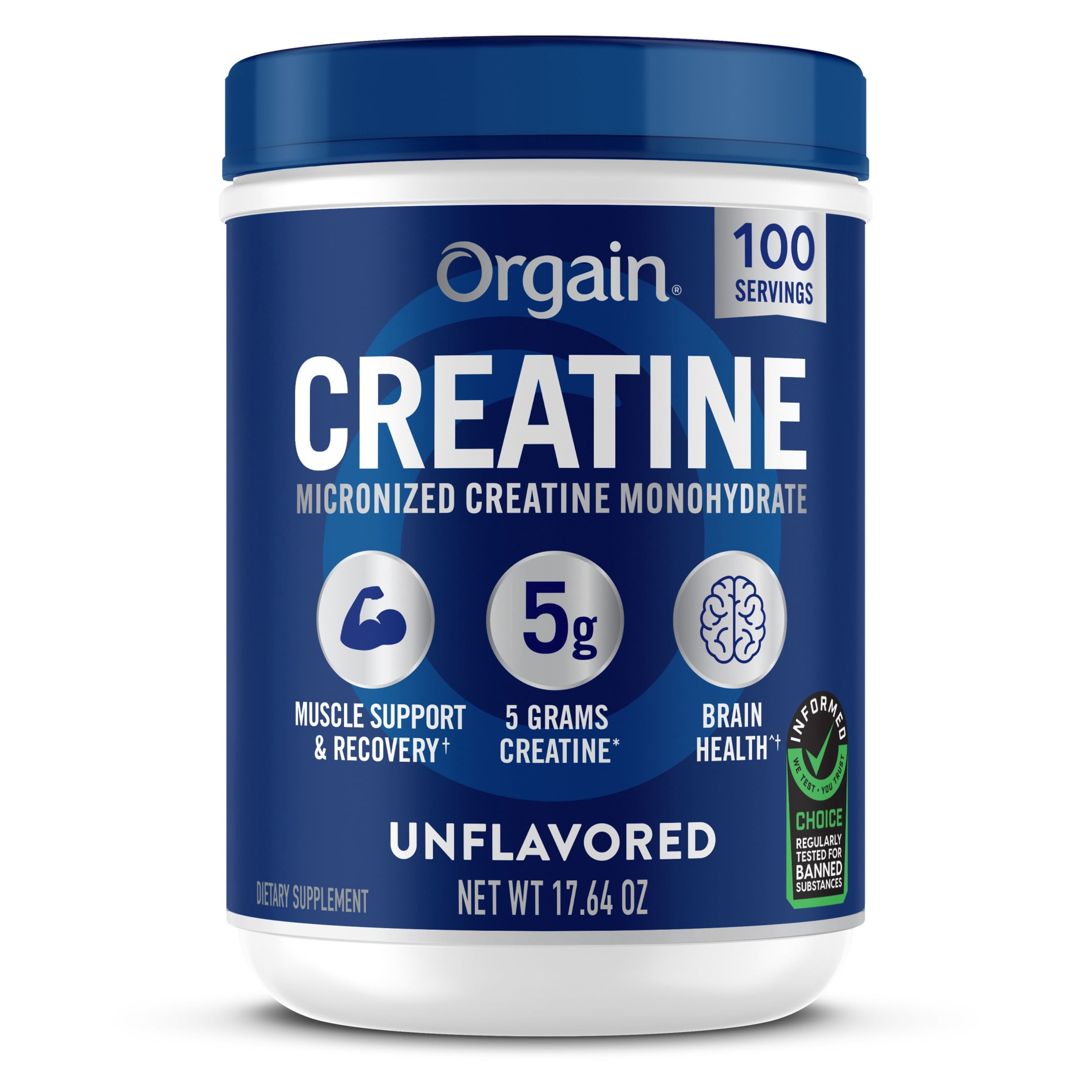 Orgain Creatine Monohydrate Micronized Powder, Unflavored, 100 servings, 17.64oz