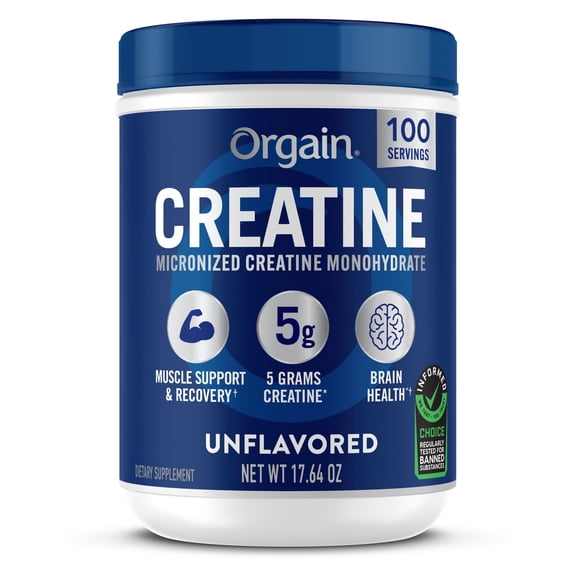 Orgain Creatine Monohydrate Micronized Powder, Unflavored, 100 servings, 17.64oz