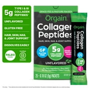 Orgain Grass-Fed 5g Collagen Peptides Powder   Unflavored, Single Serve Sticks, 25ct