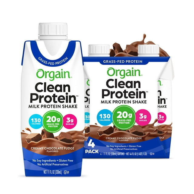 Orgain Grass Fed Clean Protein Shake, Creamy Chocolate Fudge 20G Of
