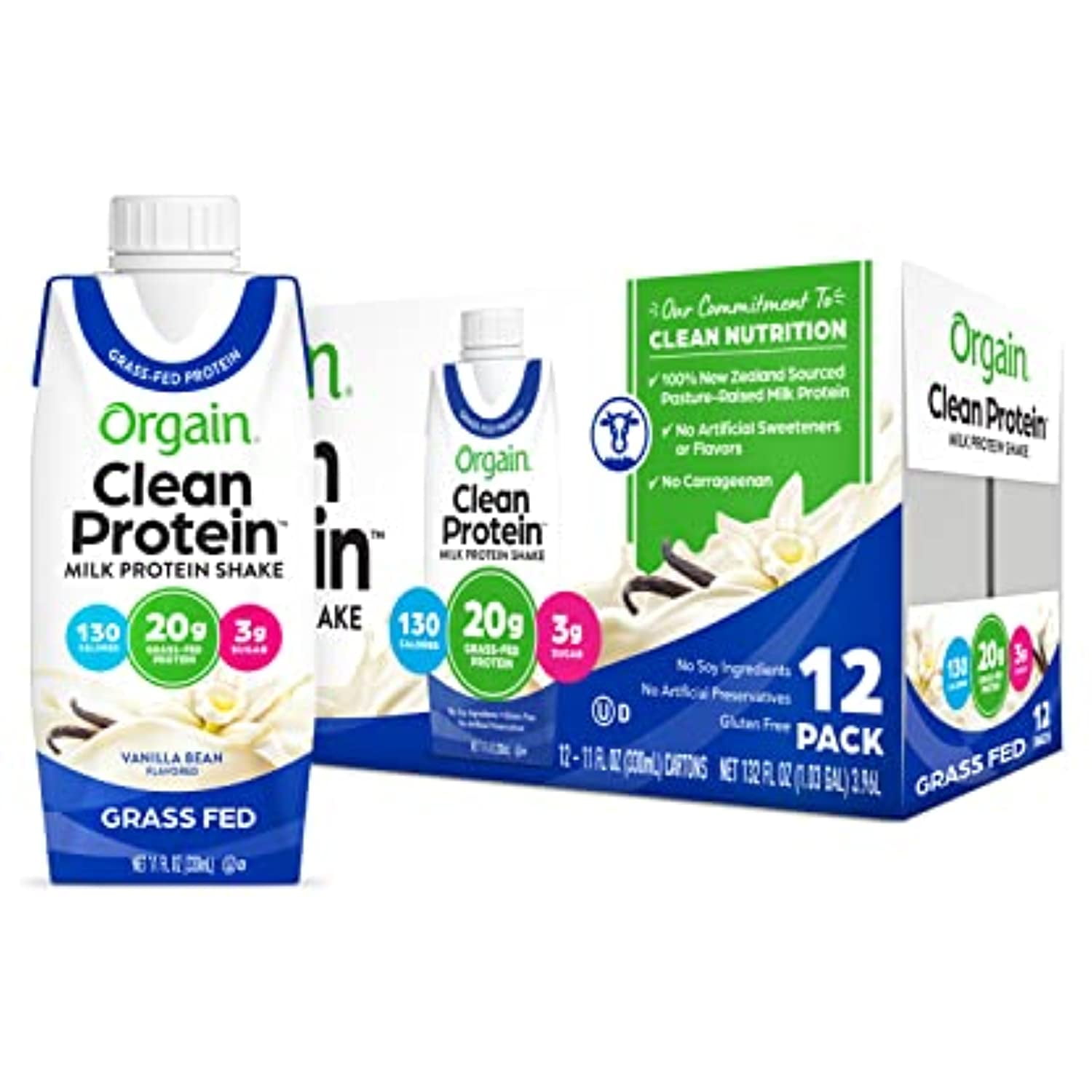 Orgain Grass Fed Clean Protein Shake, Vanilla Bean 20G Of Protein