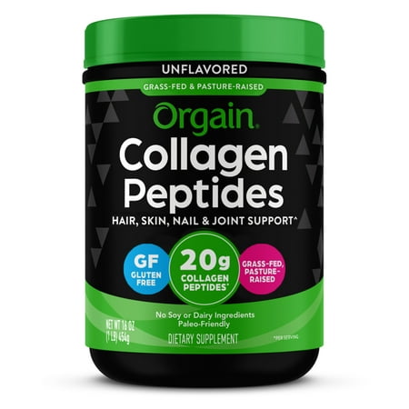 Orgain Hydrolyzed Grass-Fed 20g Collagen Peptides Powder – Type I and III, Unflavored, 1lb