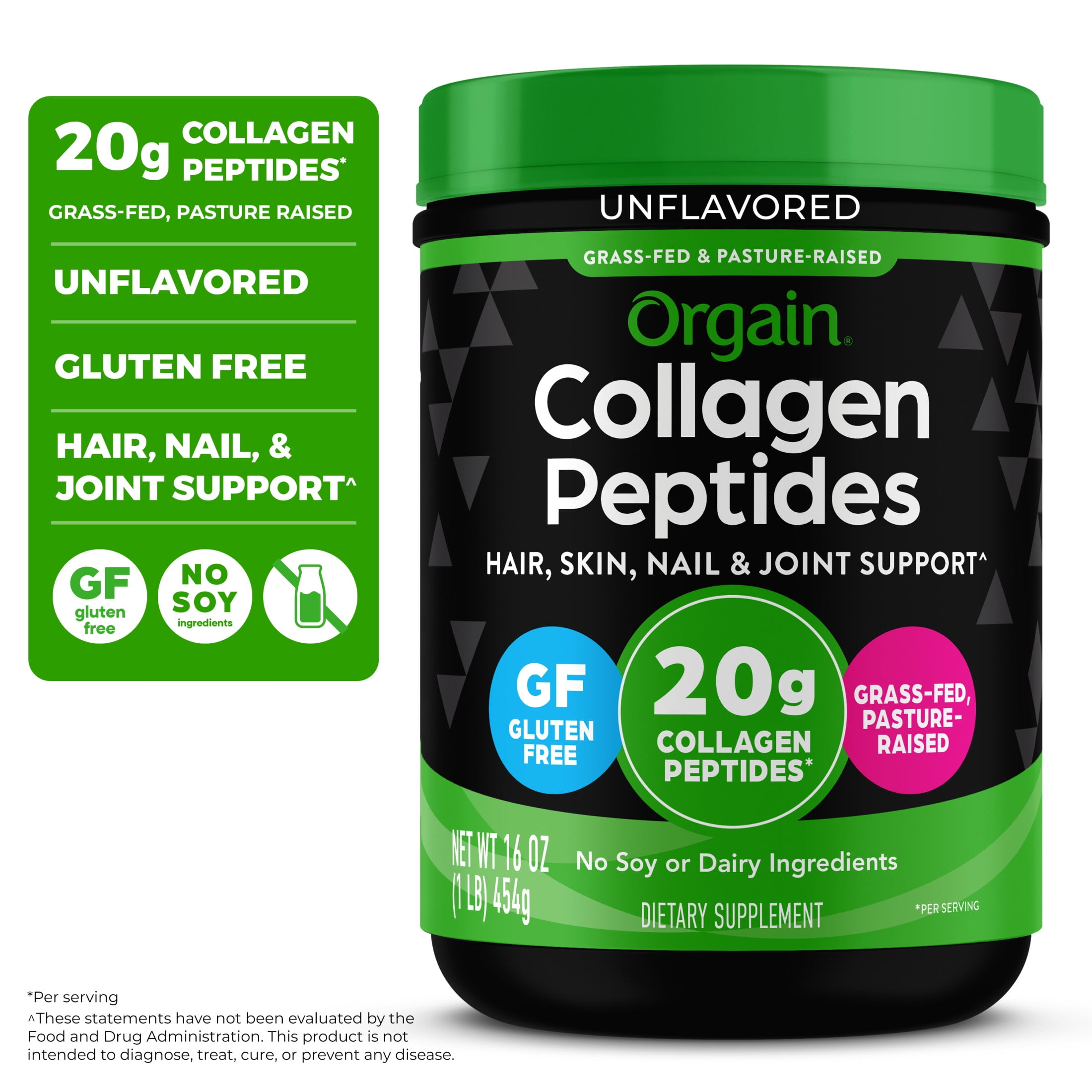 Orgain Hydrolyzed Grass Fed 20g Collagen Peptides Powder, Unflavored, 1lb
