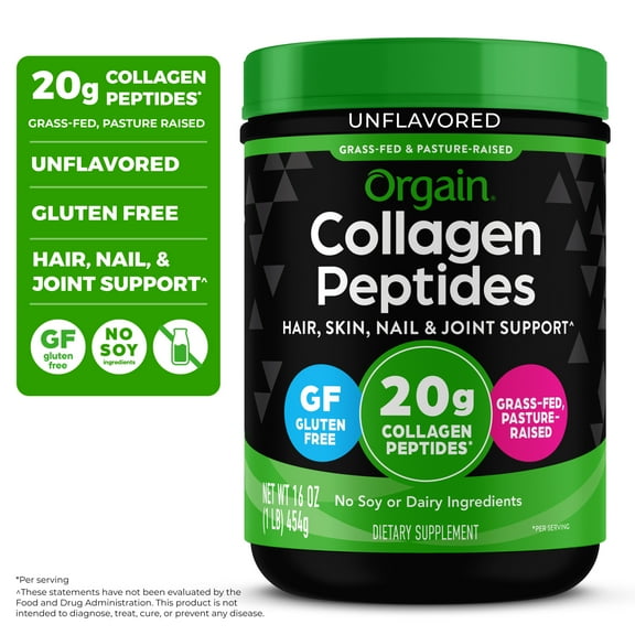 Orgain Hydrolyzed Grass Fed 20g Collagen Peptides Powder, Unflavored, 1lb