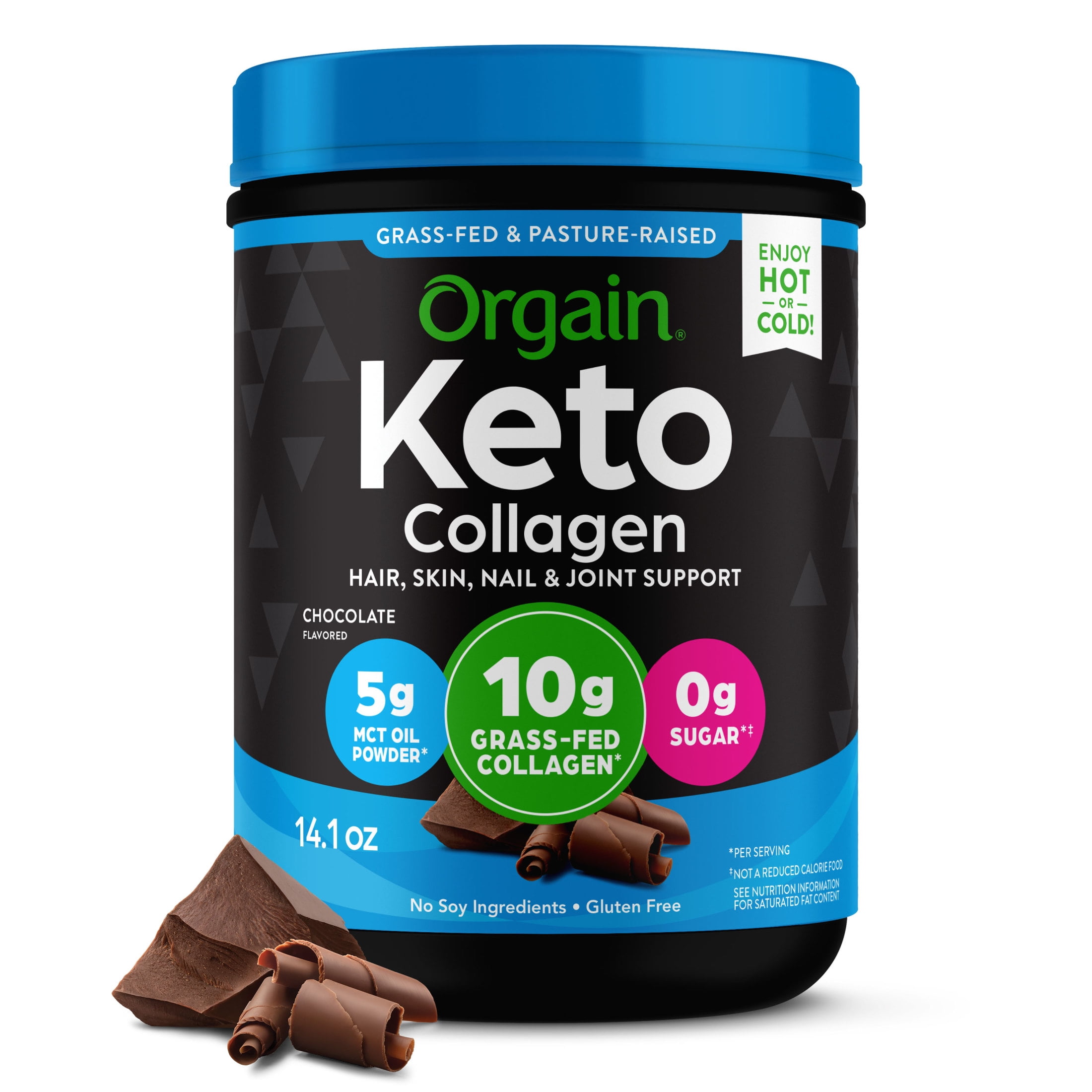 Orgain Keto Collagen Protein Powder, 10g Grass-Fed Collagen, 5g MCT Oil, Chocolate, .88lb