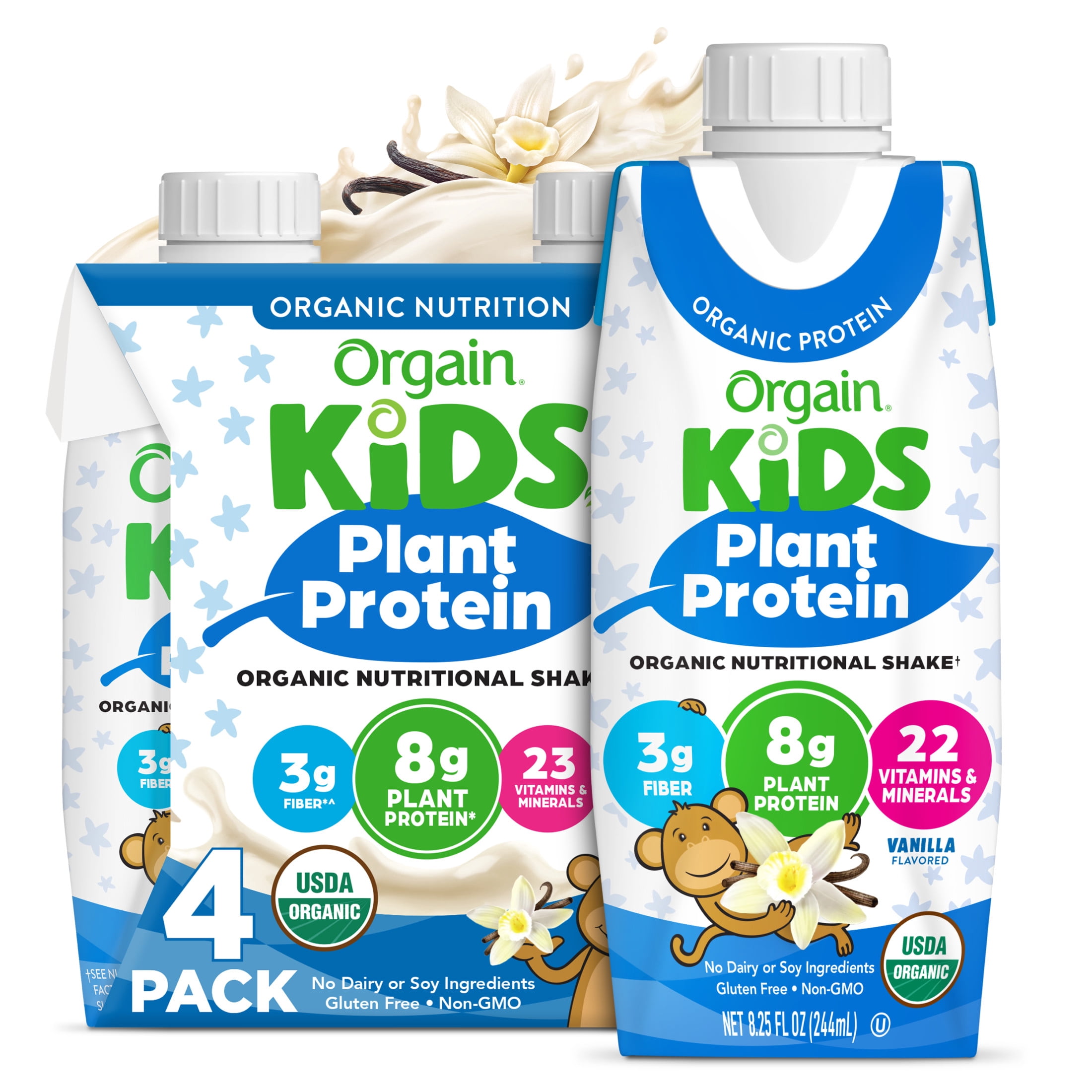 Orgain Organic Kids Vegan Nutritional Shake, 23 Vitamins & Minerals, Vanilla, 8 fl. oz, 4ct