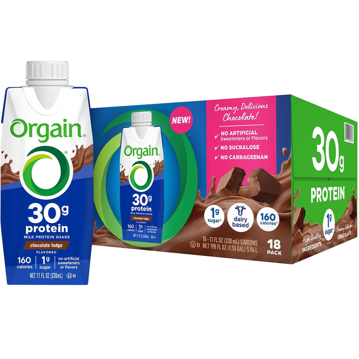 Orgain Milk 30g Protein Shake Chocolate Fudge 11 Fluid Ounce (Pack of
