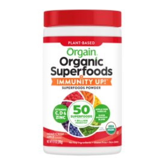 Orgain Organic Greens Powder + Immunity, 50 Superfoods, 1B Probiotics, Apple 0.62lb