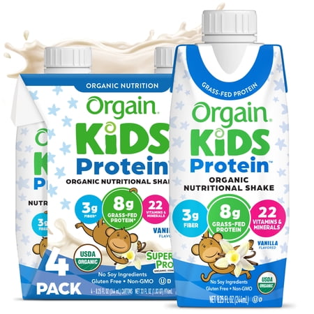 Orgain Organic Kids 8g Protein Nutritional Shake Drink, Vanilla, 4ct