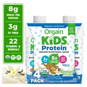 Orgain Organic Kids 8g Protein Nutritional Shake Drink, 22 Vitamins & Minerals Including A, B, C, and D, Vanilla, 4ct